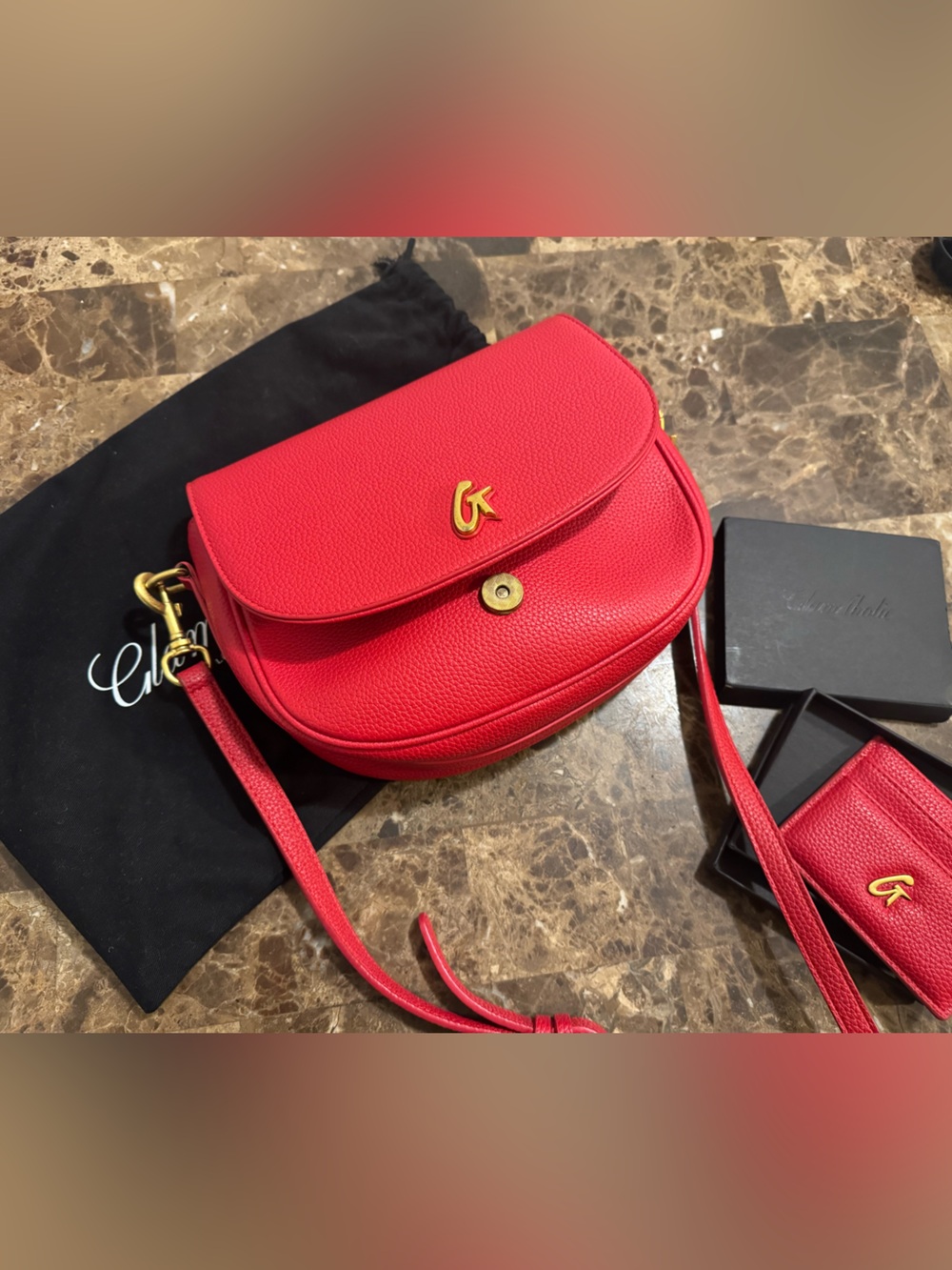 Glamsholic Red Leather Crossbody Bag with Card Holder - Picture 2 of 5